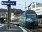 Die Re 460 080-5 wirbt in Lausanne fr das Verkehrshaus der Schweiz.